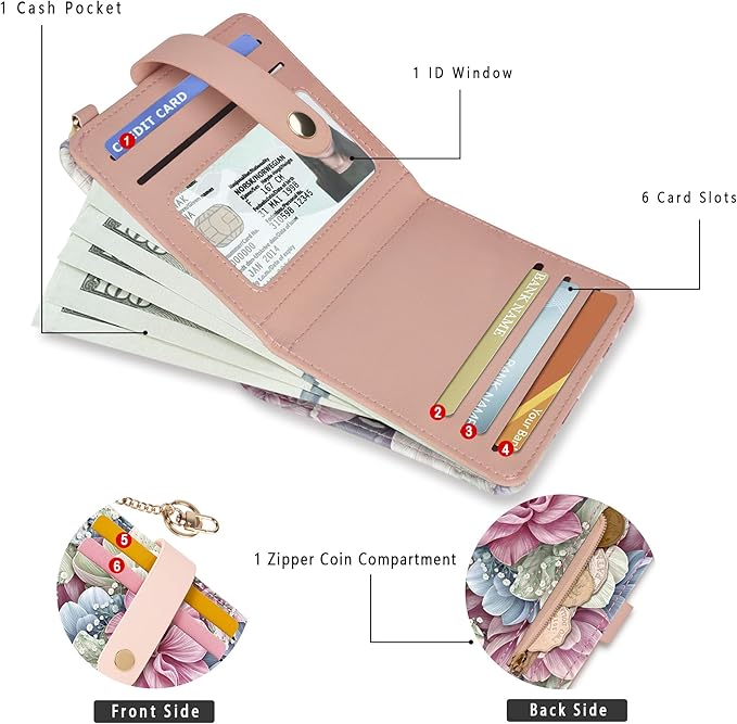 Airkit Small Wallets Woman RFID Blocking Leather Credit Card Holder - with ID Window - Card Wallets for Women - with Zipper Coin Purse - Keychain Wallet