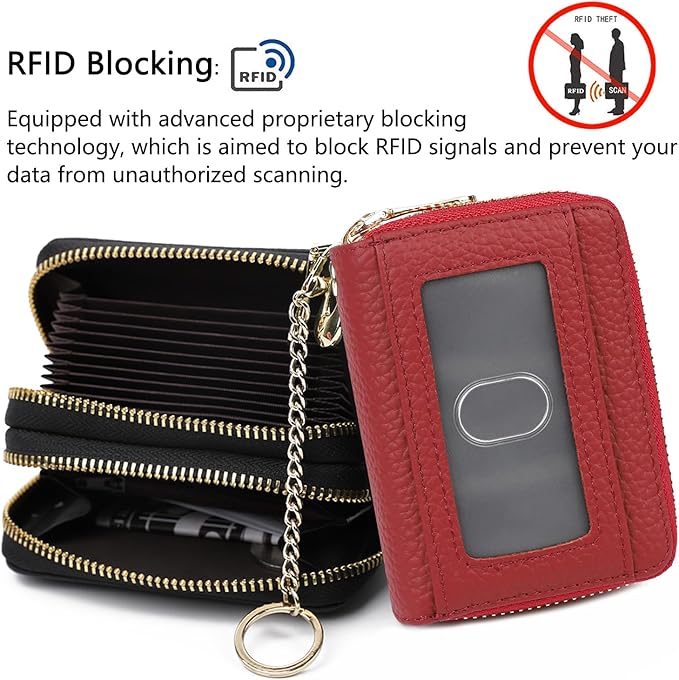 imeetu RFID Credit Card Holder, Small Leather Zipper Card Case Wallet for Women