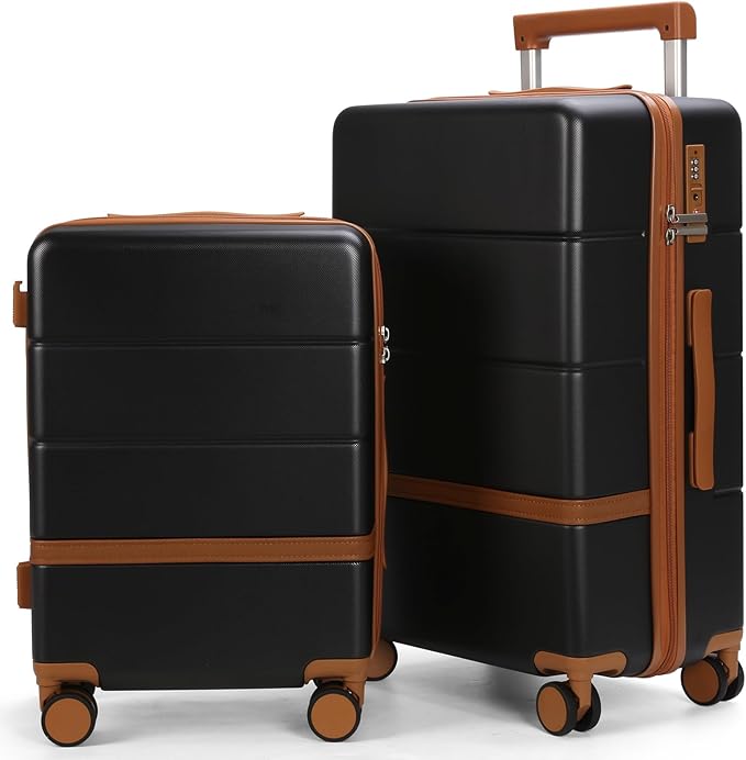 Luggage Sets, 2 Piece Suitcase set with wheels Tsa Lock 20/24 inchi Hardshell Waterproof Travel Suitcases luggage for Women/Men/Family（Black