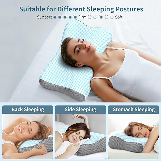 Cervical Neck Pillow for Pain Relief, Contour Memory Foam Pillows for Sleeping, Ergonomic Pillow Orthopedic Cooling Pillow Bed Pillow Neck Support for Side Back Stomach Sleepers