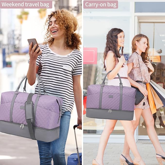 Weekender Bag, Large Travel Duffel Bag for Women, Carry on Overnight Bag with Shoe Compartment and Toiletry Bags