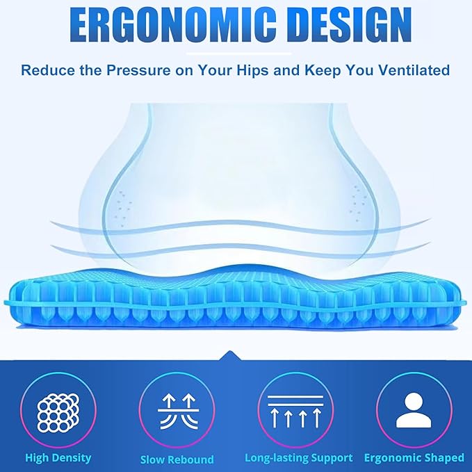 Gel Seat Cushion - 17x17 inch Extra Large Egg Seat Cushion Chair Pads with Non-Slip Cover for Sciatica & Back Pain - Office Chair Car Seat Cushion - Coccyx Cushion for Tailbone Pain