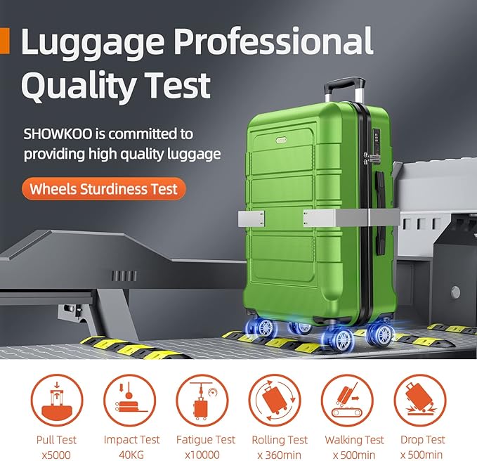 SHOWKOO Luggage Sets Expandable 100% PC Durable Suitcase Sets Double Wheels TSA Lock Green 3pcs