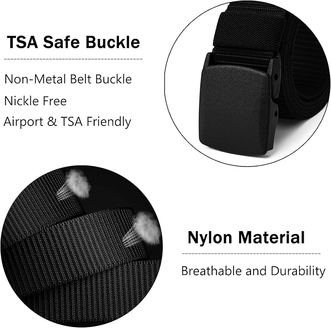 Mile High Life Nylon Web Belt Outdoor Military Belt With TSA Safe Plastic Buckle Belt