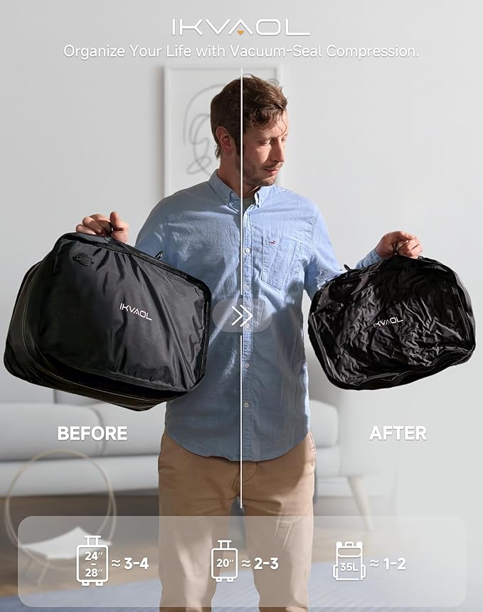 Vacuum Bags for Travel with Pump,Reusable Compression Packing Cubes to Save Space for Luggage and Backpack with IP68 Waterproof,Vacuum Seal Bags for Clothing travel (Black, 4Pack)