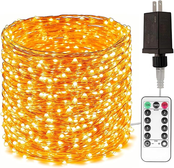 Plug in Long Fairy Lights with Remote 328FT 1000 LED Waterproof Warm White Copper Wire Twinkle String Lights for Indoor Outdoor Christmas Tree Bedroom Porch Wedding Birthday Party Girl's Room