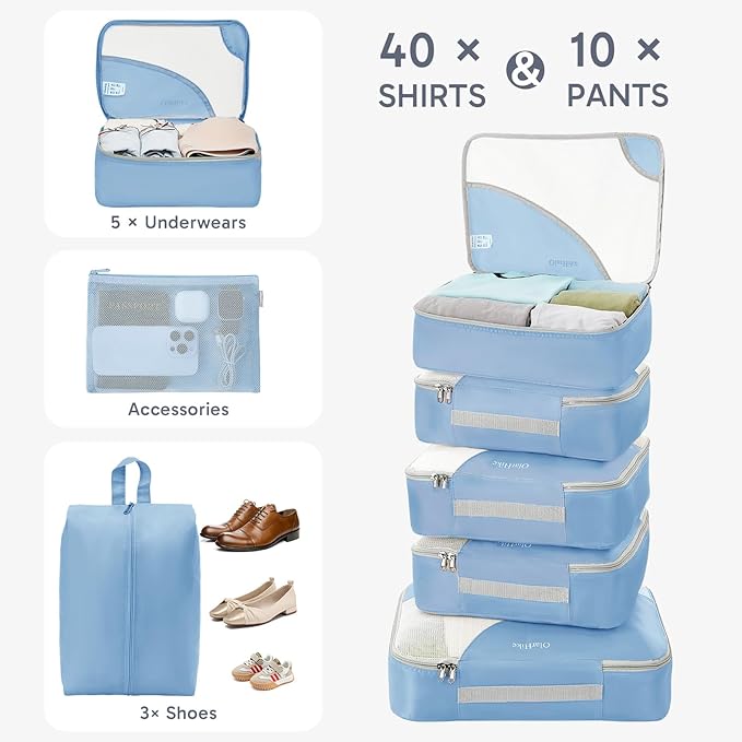 10 Set Packing Cubes for Travel, Gifts for Women Mom,Anti-Tearing Suitcase Organizer for Luggage with Shoe & Hanging Toiletry Bag,OlarHike Vacation Essentials & Accessories for Cruise Ship