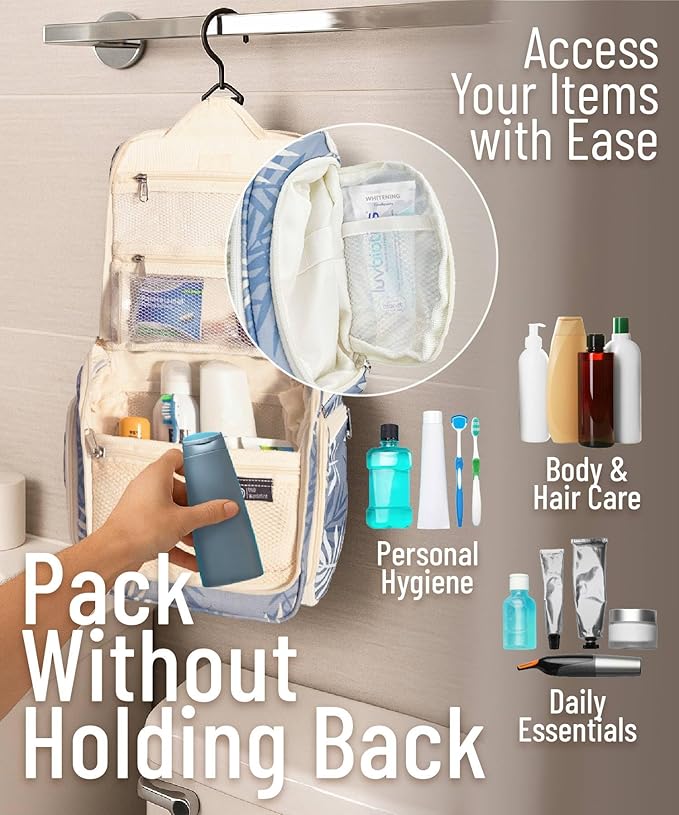 D&D Wanderlust D&D Hanging Travel Toiletry Bag for Men and Women – Cosmetics, Makeup and Toiletries Organizer Kit with 10 Compartments