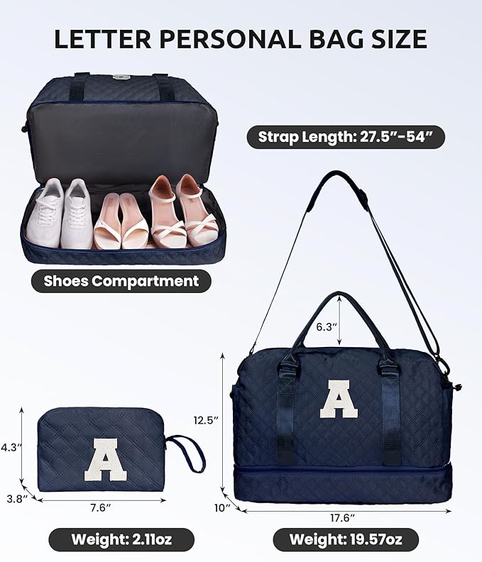 Birthday Gifts for 6-13 Year Old Girls - Personalized Duffle Travel Bags, Monogram Overnight Bags with Makeup Bag Gifts for Family (Letter Z)