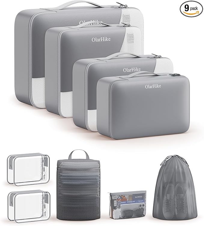 11 Set / 9 Set Packing Cubes for Travel,Gifts for Women Mom Kids,TSA Approved Bags for Makeup, Cosmetic, Toiletry, Organizers for Suitcase Carry On, Cruise Essentials Airplane Accessories, Grey