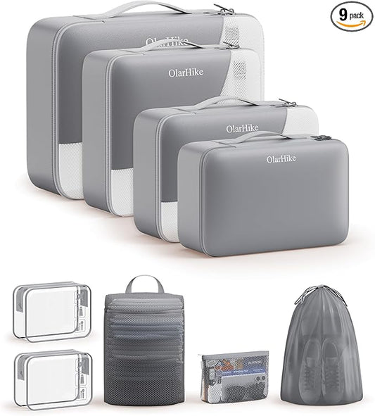 11 Set / 9 Set Packing Cubes for Travel,Gifts for Women Mom Kids,TSA Approved Bags for Makeup, Cosmetic, Toiletry, Organizers for Suitcase Carry On, Cruise Essentials Airplane Accessories, Grey