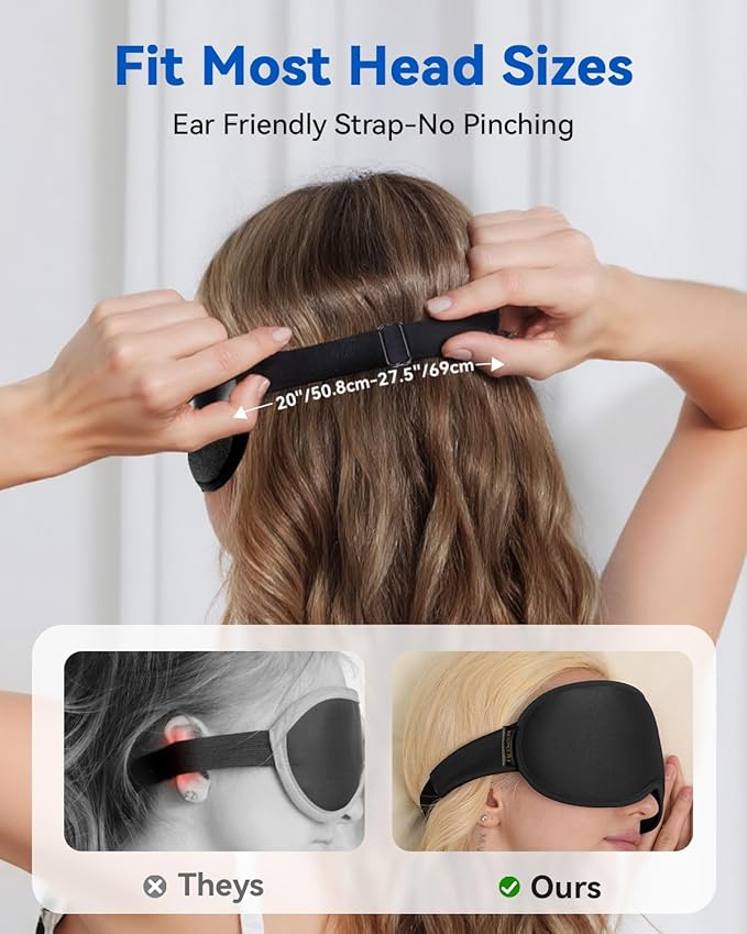 Weighted Blackout Sleep Mask for Men, 3D Contoured Zero Eye Pressure, Lash-Friendly Deep Eye Cups, Adjustable Slide Buckle Strap, Office Nap & Business Travel Essential, Relaxation Gift for Him(Black)