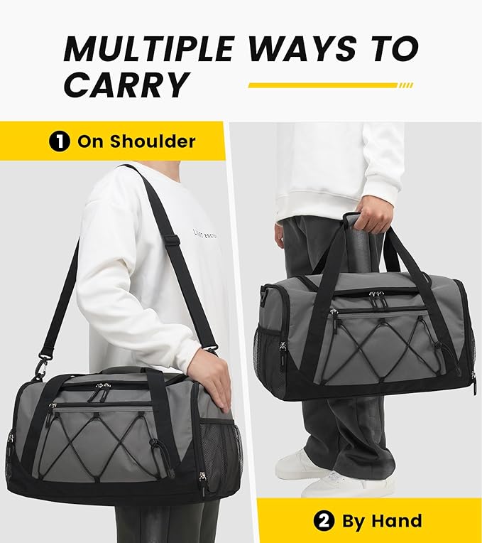 Vorspack Gym Bag for Men - 18 Inches Duffle Bag for Travel Duffel Bag with Shoe Compartment Lightweight Travel Bag for Gym Sports Overnight Weekender - Grey