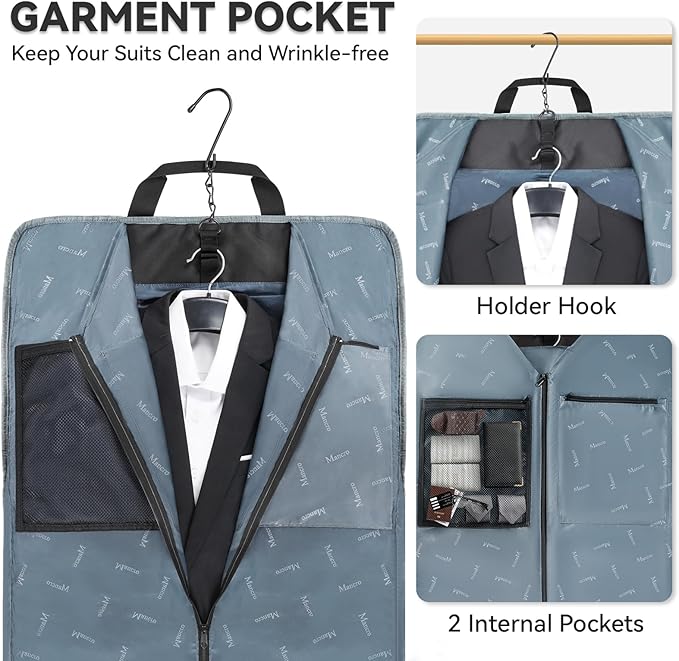 Garment Bags for Travel, Carry On Garment Bag for Business Trips with Shoulder Strap, Mancro Waterproof Foldable Luggage Hanging Suit Bags Gift for Men Women, 2 in 1 Suitcase for Coats, Suits (Black)