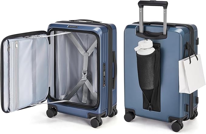 BAGSMART Top Opening Carry On Luggage 22x14x9 Airline Approved with TSA Lock, Expandable 20 Inch Deep Compartment Hard Shell Suitcases with Double Spinner Wheels, Blue