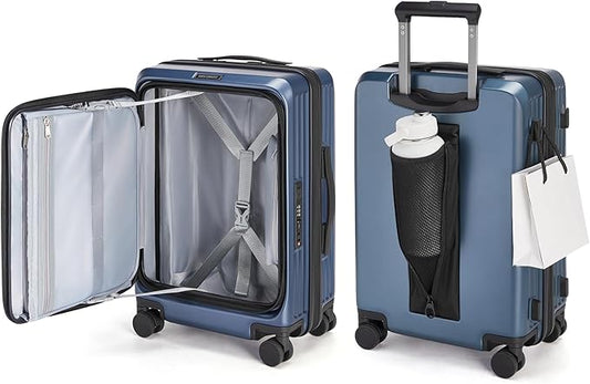 BAGSMART Top Opening Carry On Luggage 22x14x9 Airline Approved with TSA Lock, Expandable 20 Inch Deep Compartment Hard Shell Suitcases with Double Spinner Wheels, Blue