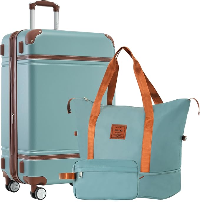 Merax 28 Inch Checked Luggage, Expandable Suitcase with Spinner Wheels, Hard Shell Vintage Luggage Set with TSA Lock(Green)