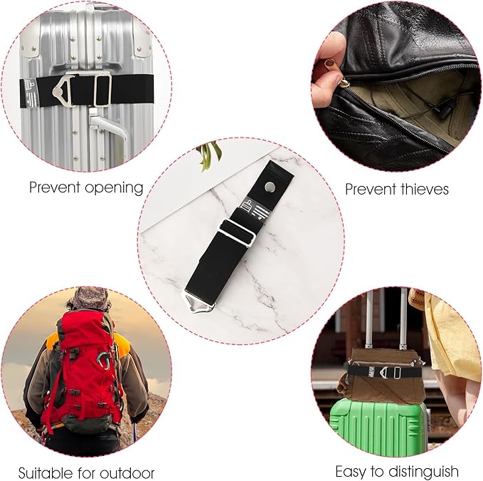 2-in-1 Travel Belt for Luggage Straps Over Handle for Add a Bag, Adjustable Travel Luggage Belt Strap with Alloy Buckle Elastic Belt for Carry On Bag, Suitcase Strap Travel Accessories(Black)