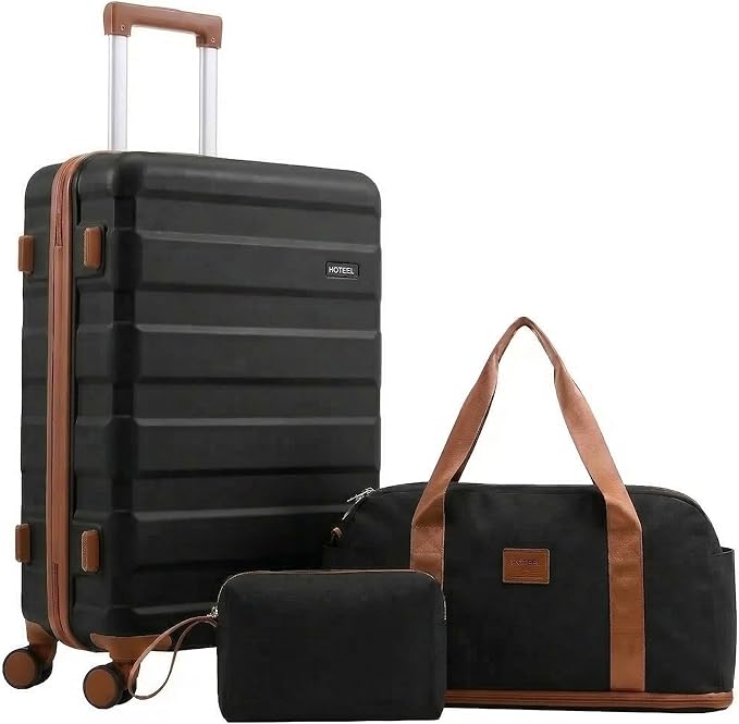 Hoteel Luggage Sets 3 Piece, 4-Year Warranty, Carry-On Luggage with Dual-Spinner Wheels, ABS Hard Shell Suitcase with TSA Locks, 20 Inch Lightweight Luggages for Travel, Black(20IN/DB/TB)