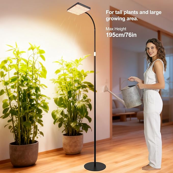 FECiDA 2026 Floor Lamp Grow Light, Standing Grow Lights with Stable Round Base for Tall Indoor Plants, Bonsai Tree, Monstera, 4/8/12/16/20 Hr Timer, 25 Watt Power Draw, 40"-76" Height Adjustable