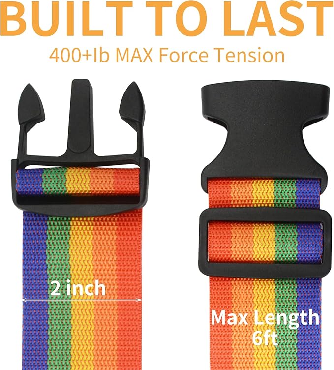 BILIONE Luggage Straps, 79" Long Belts Keep Suitcase Secure While Traveling, TSA Approved Add a Bag Premium Accessory for Travel Bag Closure (Orange, 8Pcs)