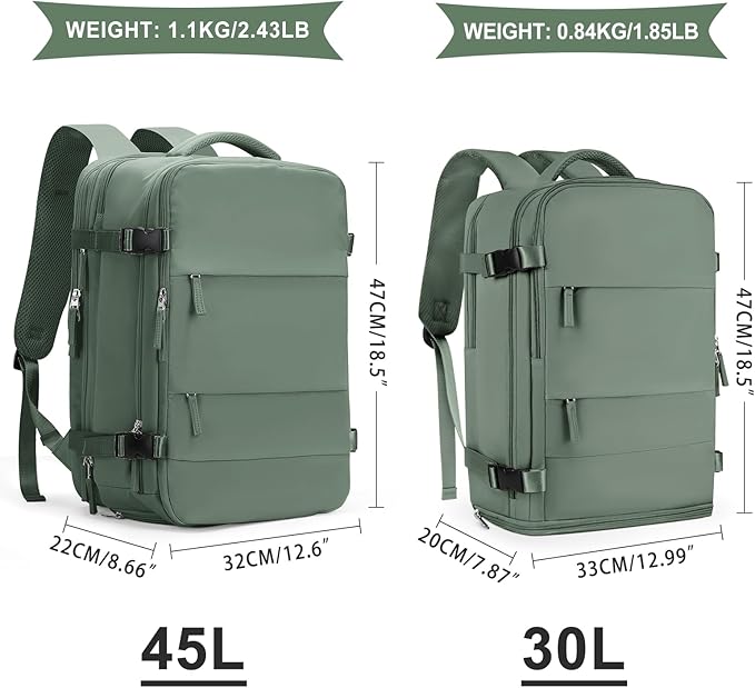 coowoz Large Travel Backpack For Women Men, Carry On Backpack,Hiking Backpack Waterproof Outdoor Sports Rucksack Casual Daypack Expandable Heavy Duty Extra large Backpack Olive Green