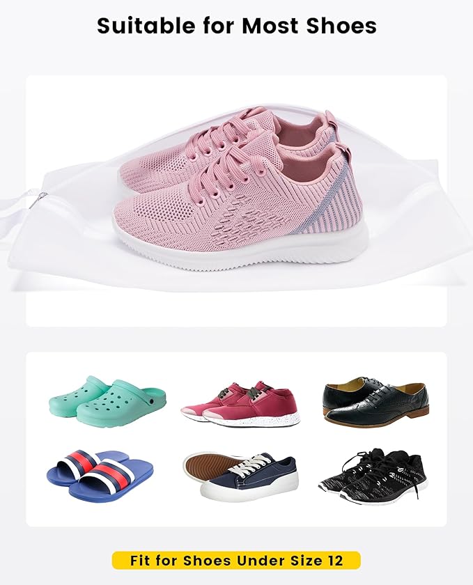 Vorspack Shoe Bags for Travel - 4 Pack Small Transparent Shoe Organizer with Handle Dustproof Shoe Bag Reusable Shoe Storage Bags for Men & Women