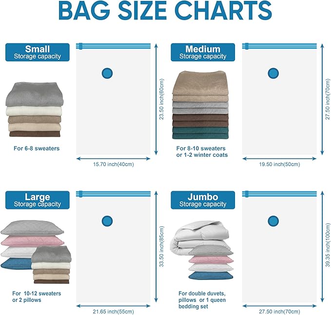 MattEasy Space Saver Vacuum Storage Bags, 6 Pack Large Space Saver Bags with Pump, Storage Vacuum Sealed Bags for Clothes, Comforters, Blankets, Bedding (Large)