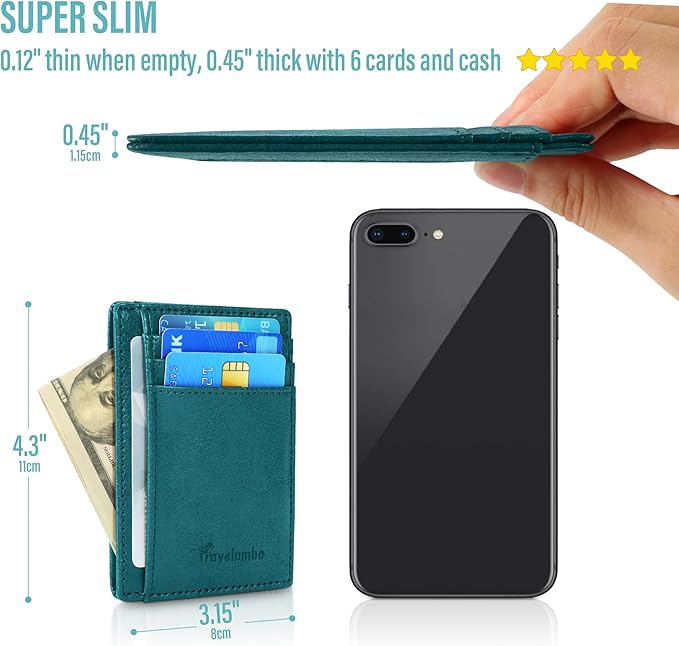Travelambo Slim Wallet Front Pocket Minimalist Leather RFID Blocking Medium Size