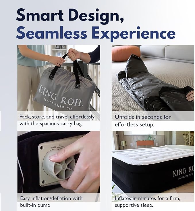 King Koil Luxury Twin Air Mattress with Built in Pump, 20” Double High Twin Size Premium Airbed, Inflatable Blow Up Mattress, Waterproof, 1-Year Warranty