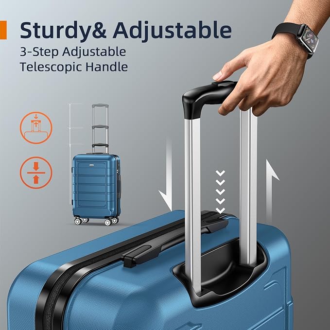 SHOWKOO Luggage Sets Expandable 100% PC Durable Suitcase Sets Double Wheels TSA Lock 4 Piece Luggage Set Navy
