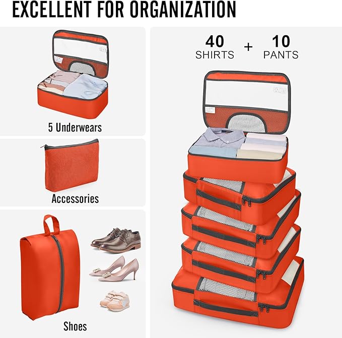 Veken 10 Set Packing Cubes for Travel Essential, Suitcase Organizer Bags in 4 Sizes, Carry-On Luggage Accessories with Large Laundry & Hanging Toiletry Bag, Must-Have for Airplane, Road Trip & Camping