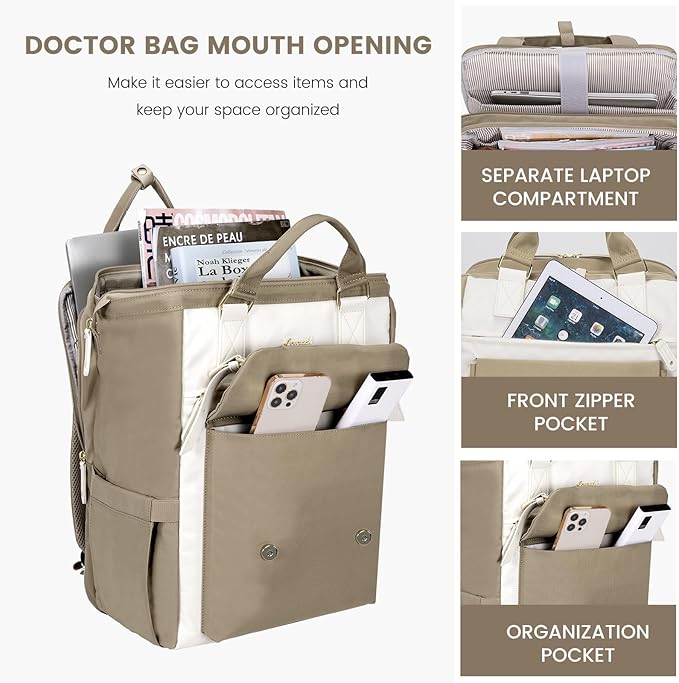 LOVEVOOK Laptop Backpack, Travel Bag with 17.3 inch Laptop Compartment, Water Resistant Teacher Nurse Doctor Work Bag, Anti-theft Daypack, Khaki Beige