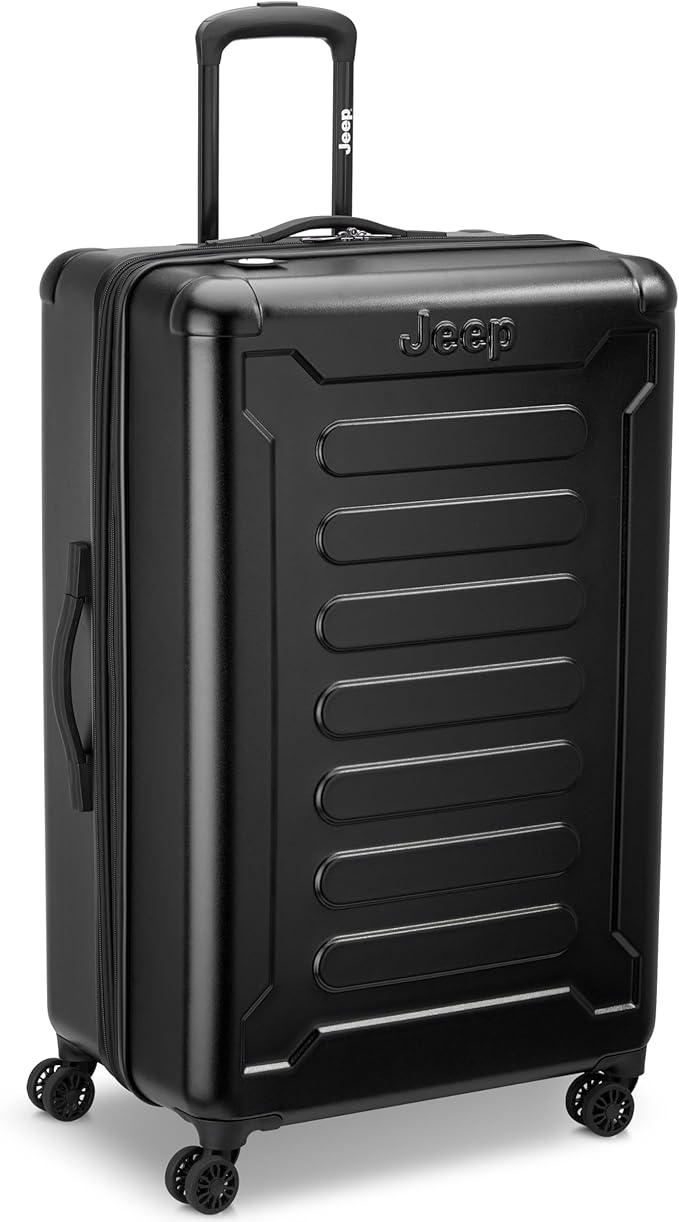 Jeep JH004C Hardside Expandable Luggage with Spinner Wheels, Black, Checked-Large 28 Inch