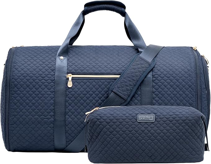 Coolife Garment Bag Carry On Convertible Travel Duffel Bag with Shoe Pouch Weekender Bag for Women Men 2 in 1 Hanging Suit Bag with Shoulder Strap Business Travel Bag (Navy, Standard)