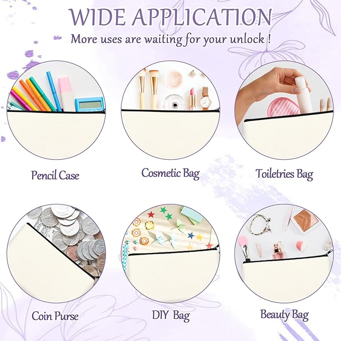 Legigo Blank Canvas Bag Zipper Pouch Makeup Bags Bulk - Multi-Purpose Canvas Pencil Pouch with Sturdy Zipper, Cosmetic Bag Travel Toiletry Bag for DIY Craft Projects, Storage (8.3 x 5 inches)