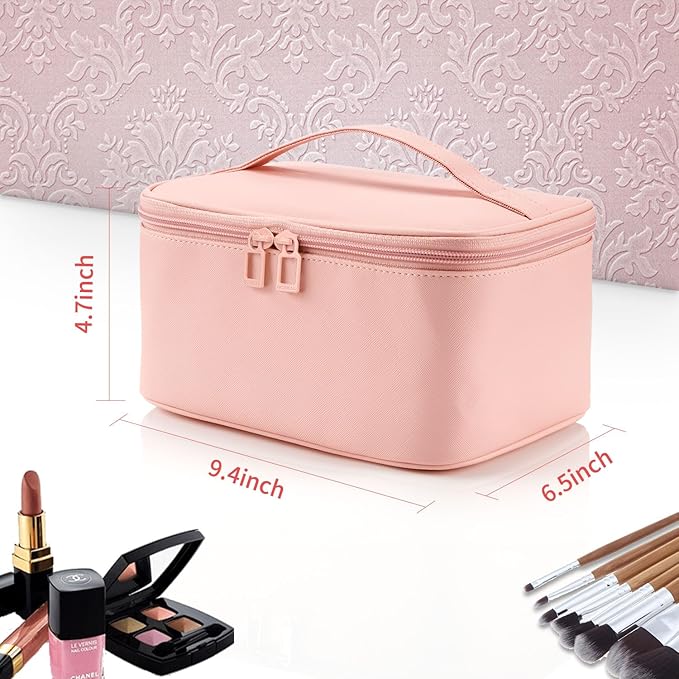 OCHEAL Pink Makeup Bag,Travel Makeup Organizer Bag, Large Capacity Cosmetic Bags For Women Large Travel Toiletry Bag Girls Traveling With Brush Slot And Divider