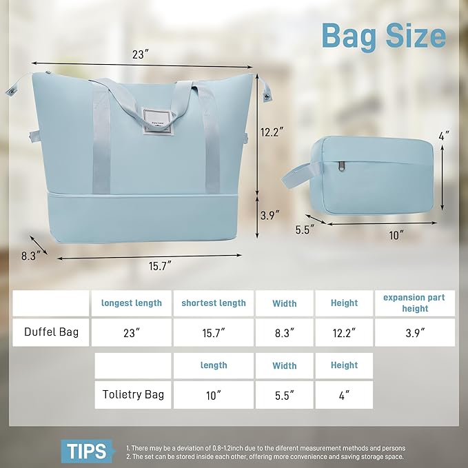 Light Blue 6 Piece Luggage Set Hard Shell - Traveling Suitcases with Spinner Wheels and Duffel Bags for Family Travel, Durable Carry On Luggage Sets with Lock for Women and Men