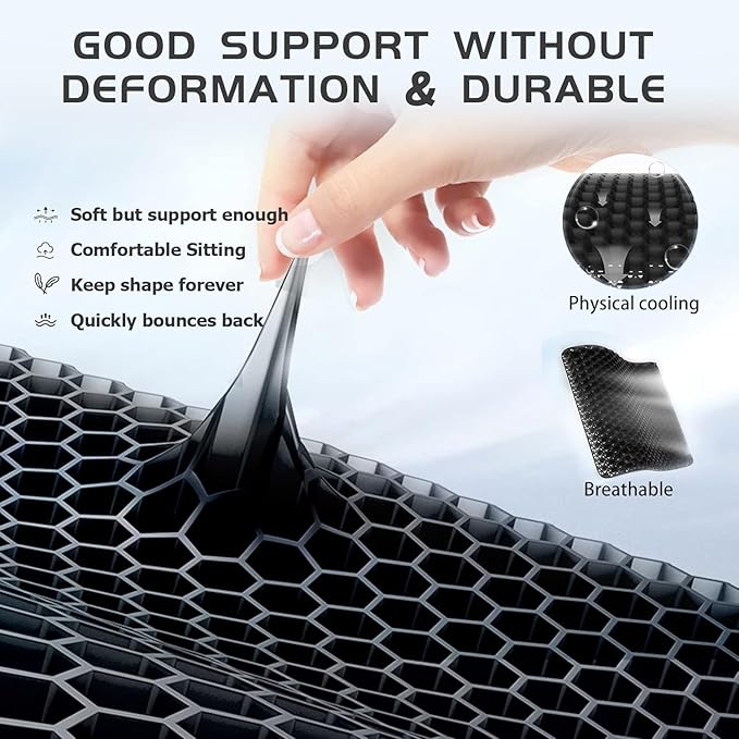 Gel Seat Cushion, Super Large (19x18x1.6inch) Gel Cushion Chair Pads with Non-Slip Cover for Home Office Car Seat Wheelchair, Soft Breathable Honeycomb Seat Cushion for Relieve Hip Pain