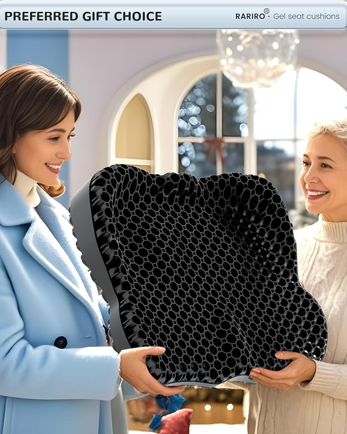 Thickened Gel Seat Cushion, Egg Gel Chair Pads for Wheelchair Pressure Coccyx Sciatica Pain Relief, Cooling Desk Seat Cushion for Kayak, Car, Office Chair Long Sitting[Black-2.75"]