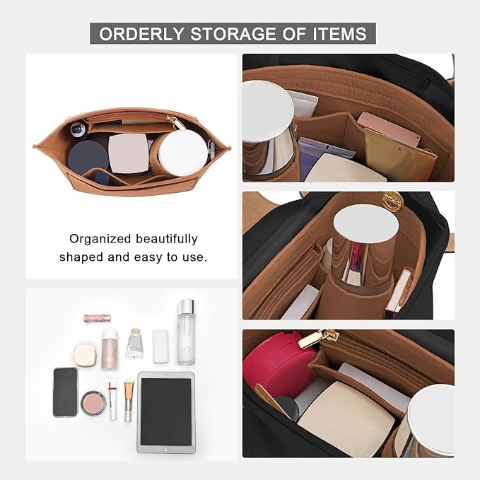 LOUKAYCCI Purse Organizer Insert for Le Pliage Large Handbags Insert Organizer (EarthColor, Large)