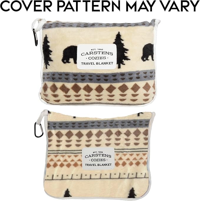 Carstens, Inc. Travel Blanket, Premium Compact 2-in-1 Airplane Blanket/Pillow, Scandinavian Bear