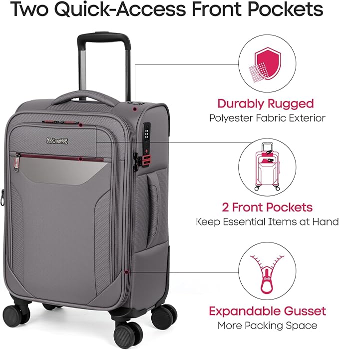 2PCS Set（22in/32in）Softside Luggage Sets w/ Spinner Wheels,Expandable 20% Luggage w/TSA LOCK,Upright Spinner Softshell,Lightweight Durable Rolling Travel Luggage Set for Men/Women（Grey,22in/32in）