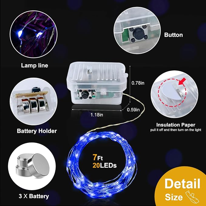 pozzolanas 100 Pack Blue Battery Operated String Lights - 7ft Waterproof Firefly Lights with 20 LEDs for Home, Mason Jar, Party, Wedding, Halloween, Christmas Decorations