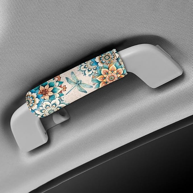 BIGCARJOB Blossom Lotus Luggage Handle Wraps Set of 2 Pcs Cute Identifier Travel Bag Wraps Women Girls Suitcase Handle Sleeve Cover Dragonfly Door Handle Protector