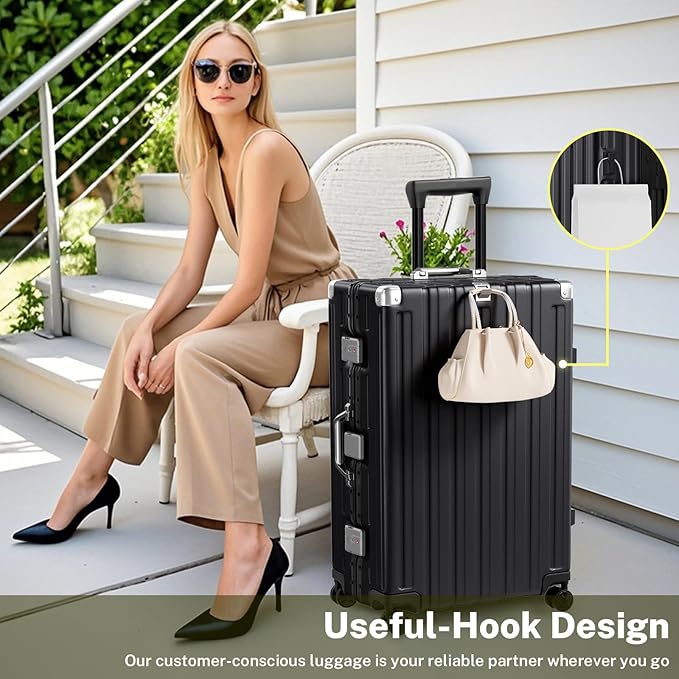 Krute Aluminum Frame Luggage 28 Inch Checked Suitcase with Spinner Wheels TSA Approved No Zipper Hard Shell Luggage PC+ABS Travel Suitcase