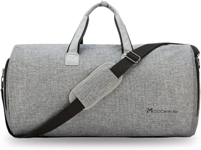 Modoker Convertible Garment Bag with Shoulder Strap, Carry on Garment Duffel Bag for Men Women - 2 in 1 Hanging Suitcase Suit Travel Bags, Grey
