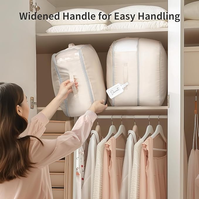 Comforter Storage Bag 66 L - 2 Pack Blanket Storage Organizer Compression Bags, Large Capacity Ultra Space Saving Self Organize for Bedding, Pillow, Duvet, Sheet Storage with Zipper Window