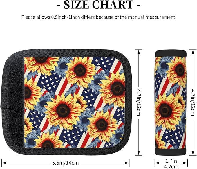 US Flag Handle Wrap Set of 2, Retro Sunflowers Soft Handle Grip for Women Men Travel Luggage Outdoor Bag Markers Decor