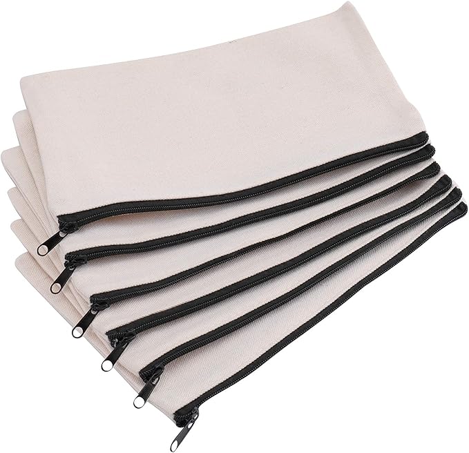 yarlung 32 Pack Canvas Zipper Pouch, 8x5 Inches Blank DIY Craft Pen Pencil Case Multipurpose Makeup Bags for Cosmetic, Invoice Bill, Travel Toiletry, Black Zippers